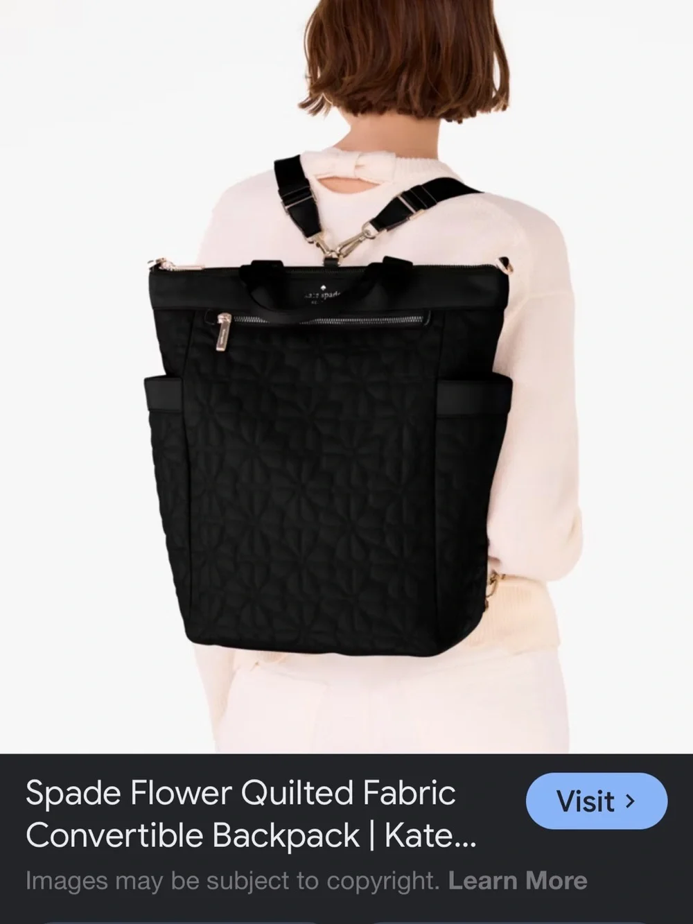 Kate Spade Flower Quilted Convertible Tote-Backpack with Gold Hardware - Picture 8 of 9